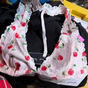 PINK Victoria's Secret Cherry Embroidered Lace Bralette